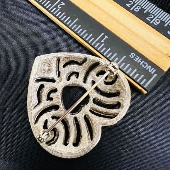 Vintage Pink Blue Rhinestone Heart Brooch Art Deco Style Silver Beautiful 4192 - Picture 7 of 8